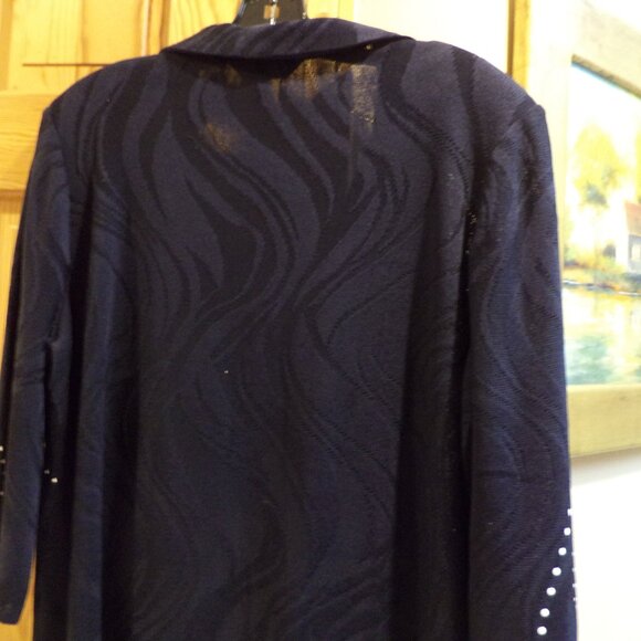 Ming Wang Open Front Jacket  ~ Navy with White Dots + Swirl Accents ~ Large  New - Picture 12 of 12